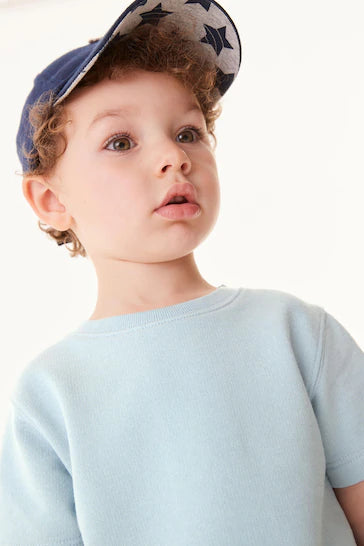 |Boy|  Conjunto De Camiseta e Shorts De Moletom Liso-Blue (3 meses a 7 anos)