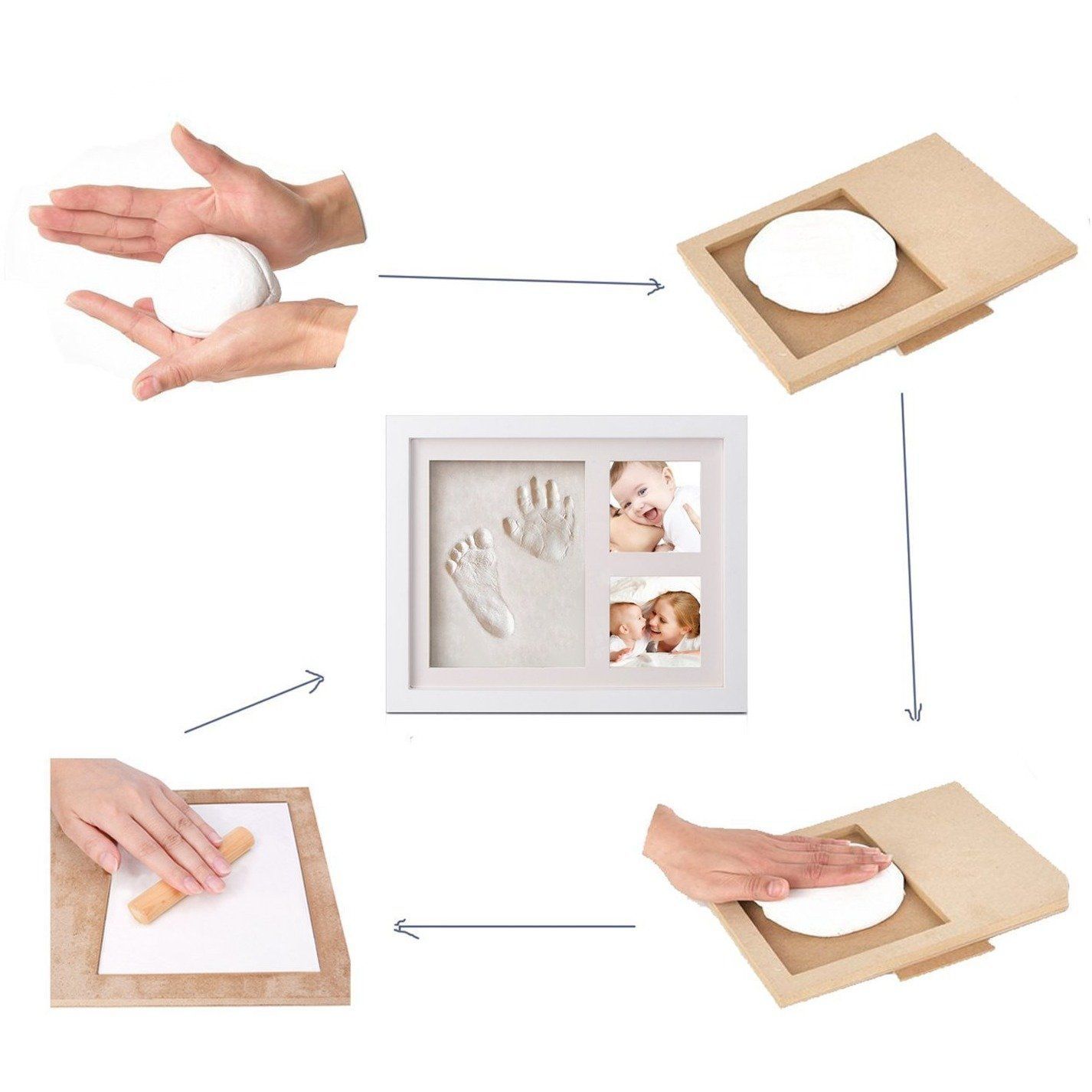 Dproptel - Baby Handprint and Footprint Real Wood Photo Frame Kit (col1) Anne Claire Baby Store 
