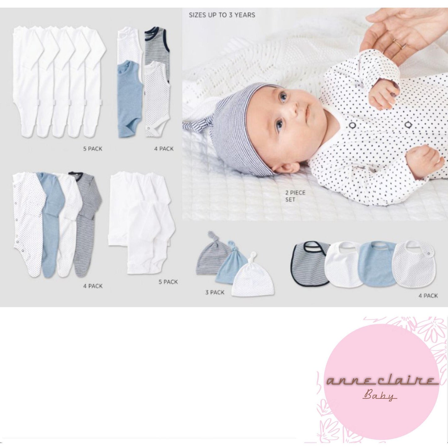 Enxoval - Meu Primeiro Guarda Roupa Bestseller Anne Claire Baby Store Blue & White 55 itens RN a 6 meses 