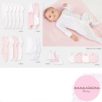 Enxoval - Meu Primeiro Guarda Roupa Bestseller Anne Claire Baby Store Pink & White 55 itens RN a 6 meses 
