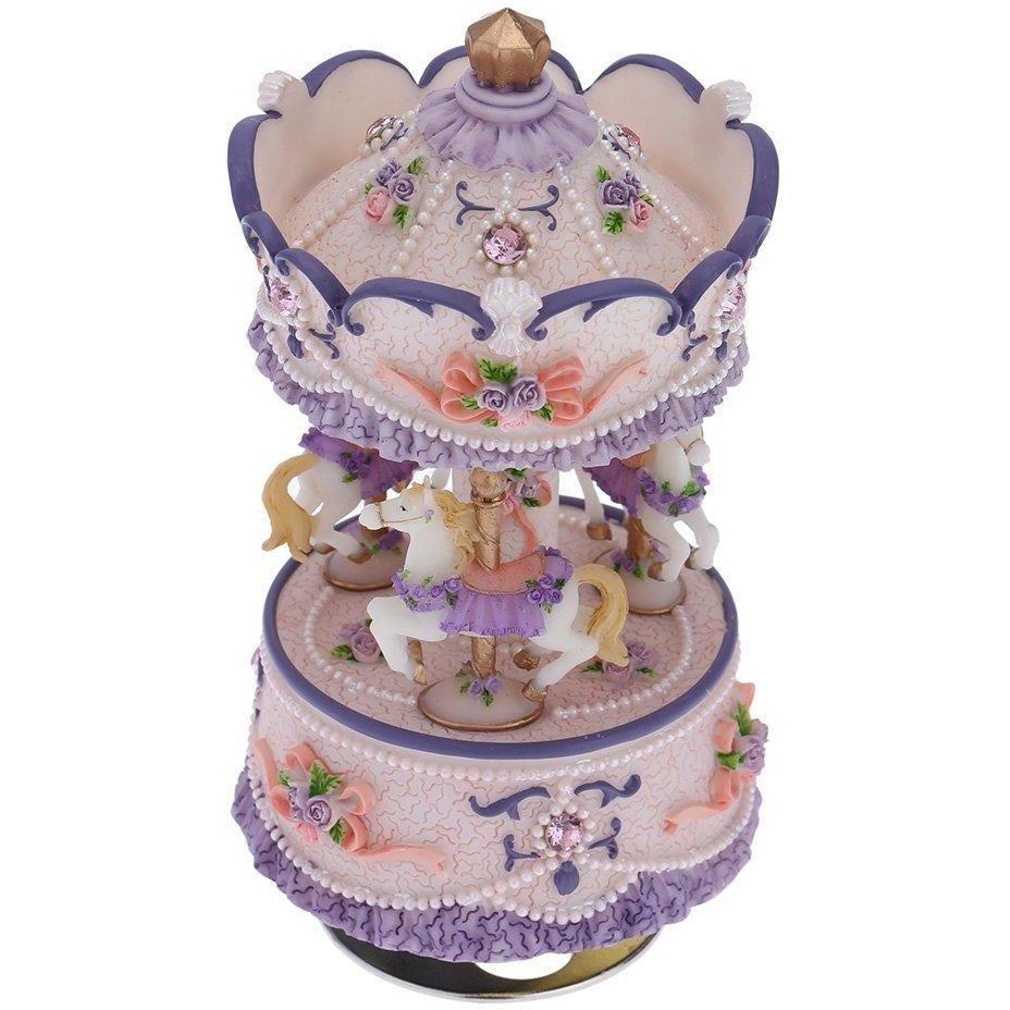 Laxury Windup 3-horse Carousel Music Box (col1) Anne Claire Baby Store 