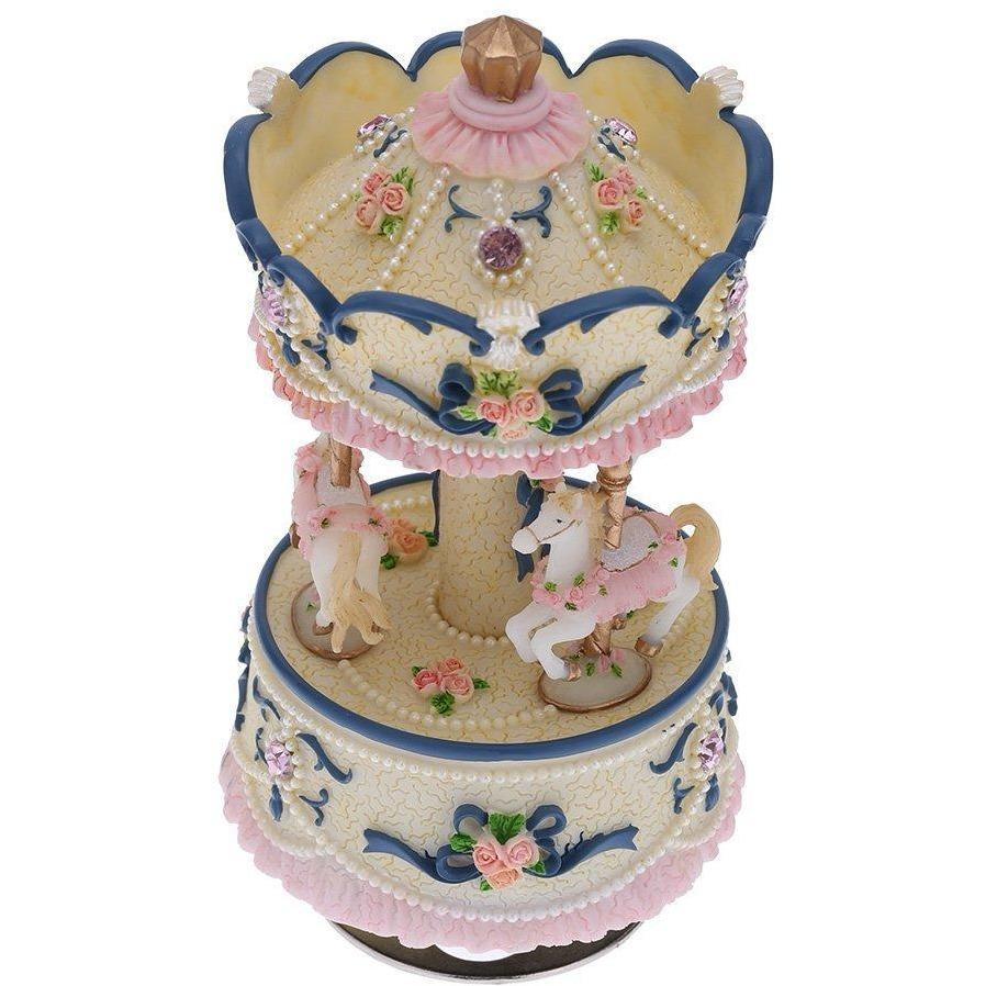 Laxury Windup 3-horse Carousel Music Box (col1) Anne Claire Baby Store Blue 