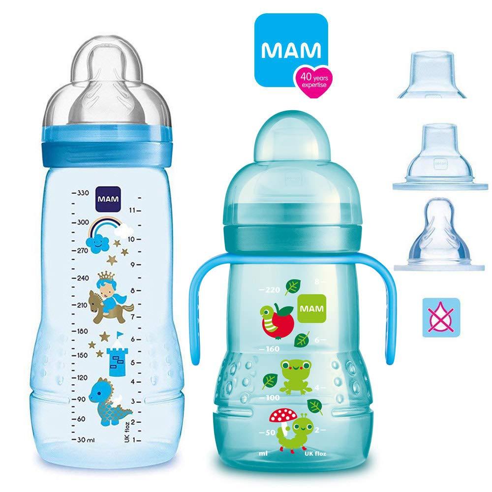 MAM Kit Inteligente : Mamadeira 330 ml + Copo de Treinamento 220ml - 4+meses Anne Claire Baby Store Azul 
