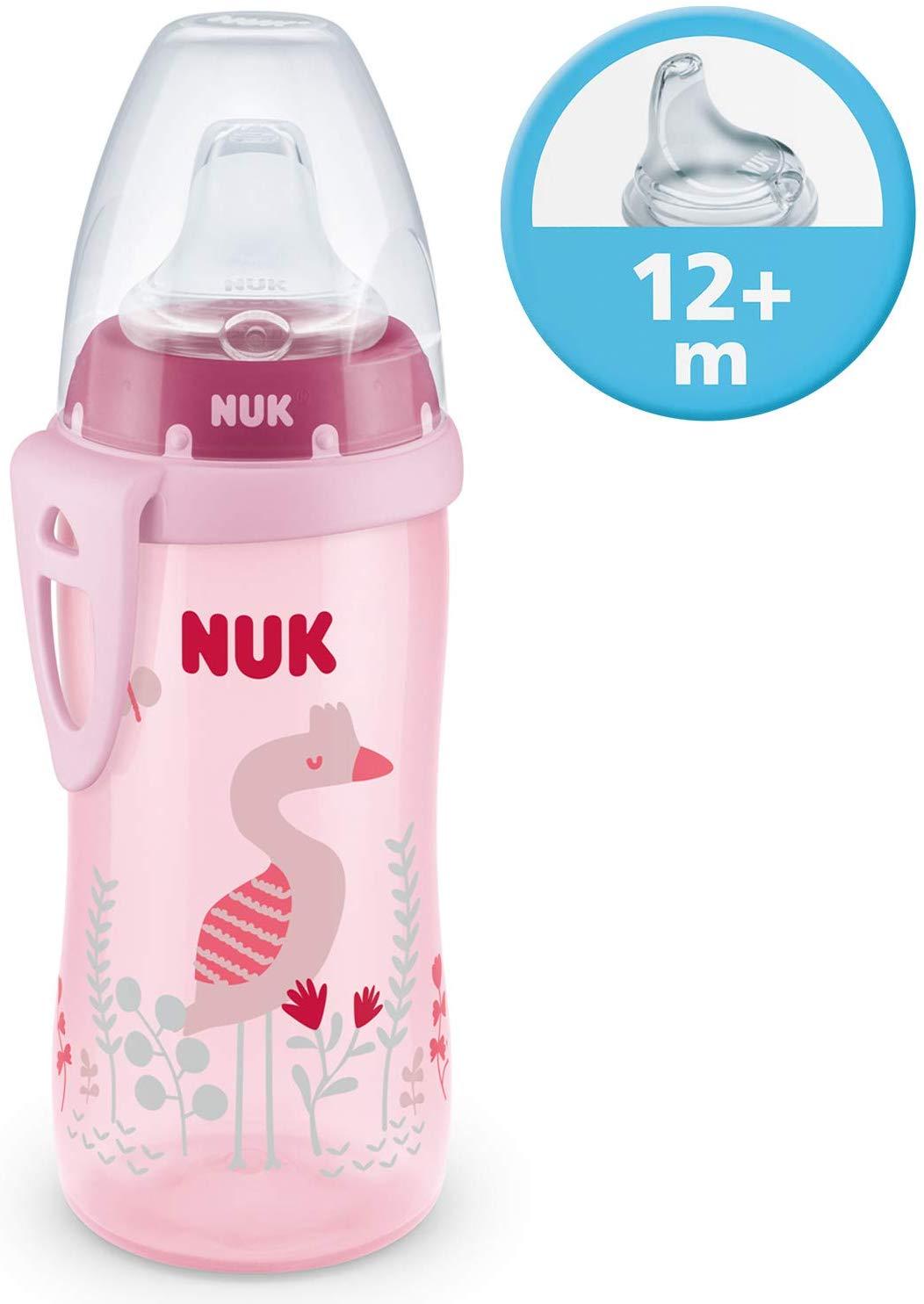 NUK Mamadeira Active Cup para criança com bico de silicone macio, 12+ meses, à prova de vazamentos. Anne Claire Baby Store Bird Pink 