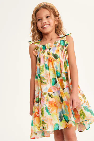|BigGirl| Vestido Ombro a Ombro Rosa Floral - (3-16anos)