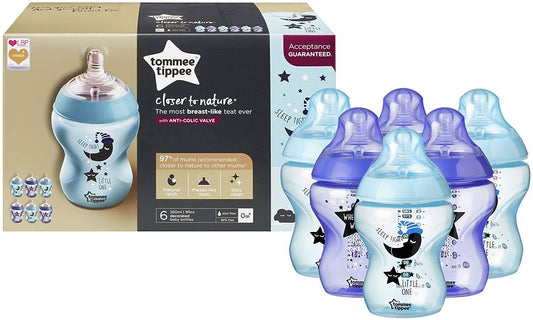 Tommee Tippee Closer to Nature - Kit com 6 mamadeiras decoradas Azul/ Roxo 260 ml Anne Claire Baby Store 