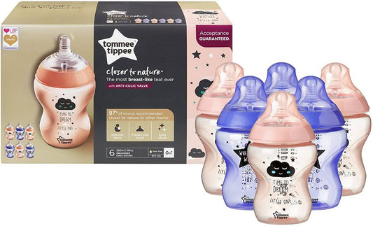 Tommee Tippee Closer to Nature - kit com 6 mamadeiras decoradas Rosa/Roxo 260 ml Anne Claire Baby Store 