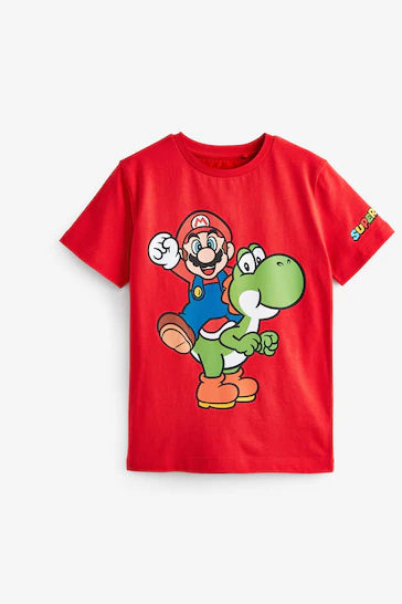 |Niño| Camiseta Licencia de Juego - Mario y Yoshi Roja (3-16 años)