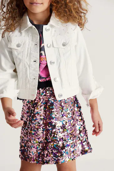 |BigGirl| Jaqueta Jeans Ocidental Branco Diamante - (3-16anos)