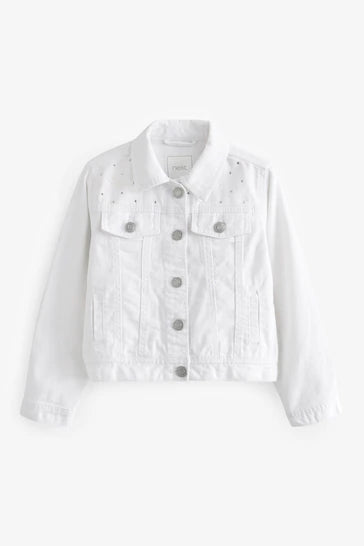 |BigGirl| Jaqueta Jeans Ocidental Branco Diamante - (3-16anos)