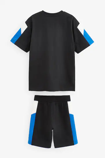 |BigBoy| Conjunto de Short e Camiseta de Manga Curta Preto/Azul Cobalto Color Block - (3-16anos)