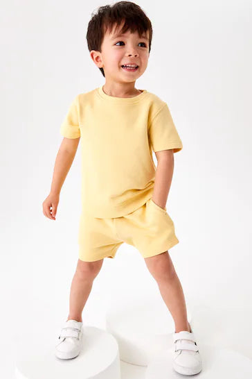 |Boy|  Conjunto De Camiseta E Shorts De Moletom Liso-Yellow (3 meses a 7 anos)
