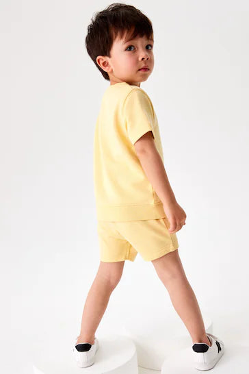 |Boy|  Conjunto De Camiseta E Shorts De Moletom Liso-Yellow (3 meses a 7 anos)